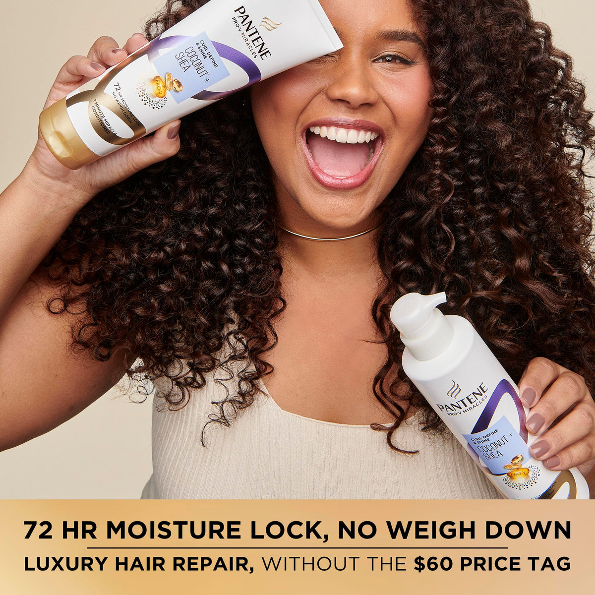Pantene conditioner applied in shower to detangle curls