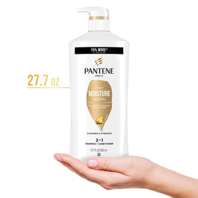 Pantene being applied in the shower to wet hair for convenient one-step care