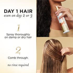 Pantene being sprayed on wet hair to detangle before combing