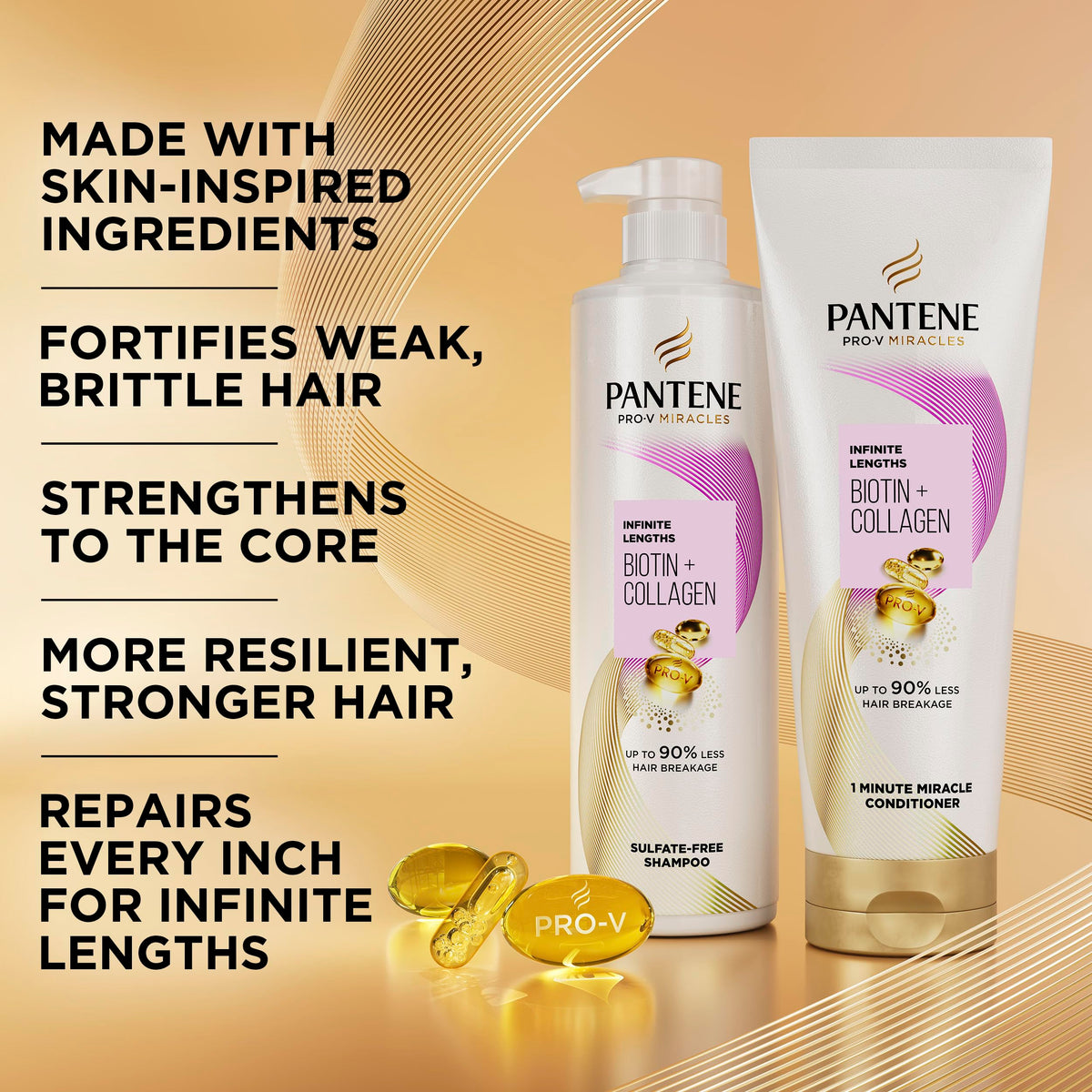 Pantene back label closeup showing usage and ingredient highlights for stronger hair