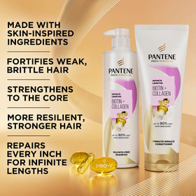 Pantene back label closeup showing usage and ingredient highlights for stronger hair