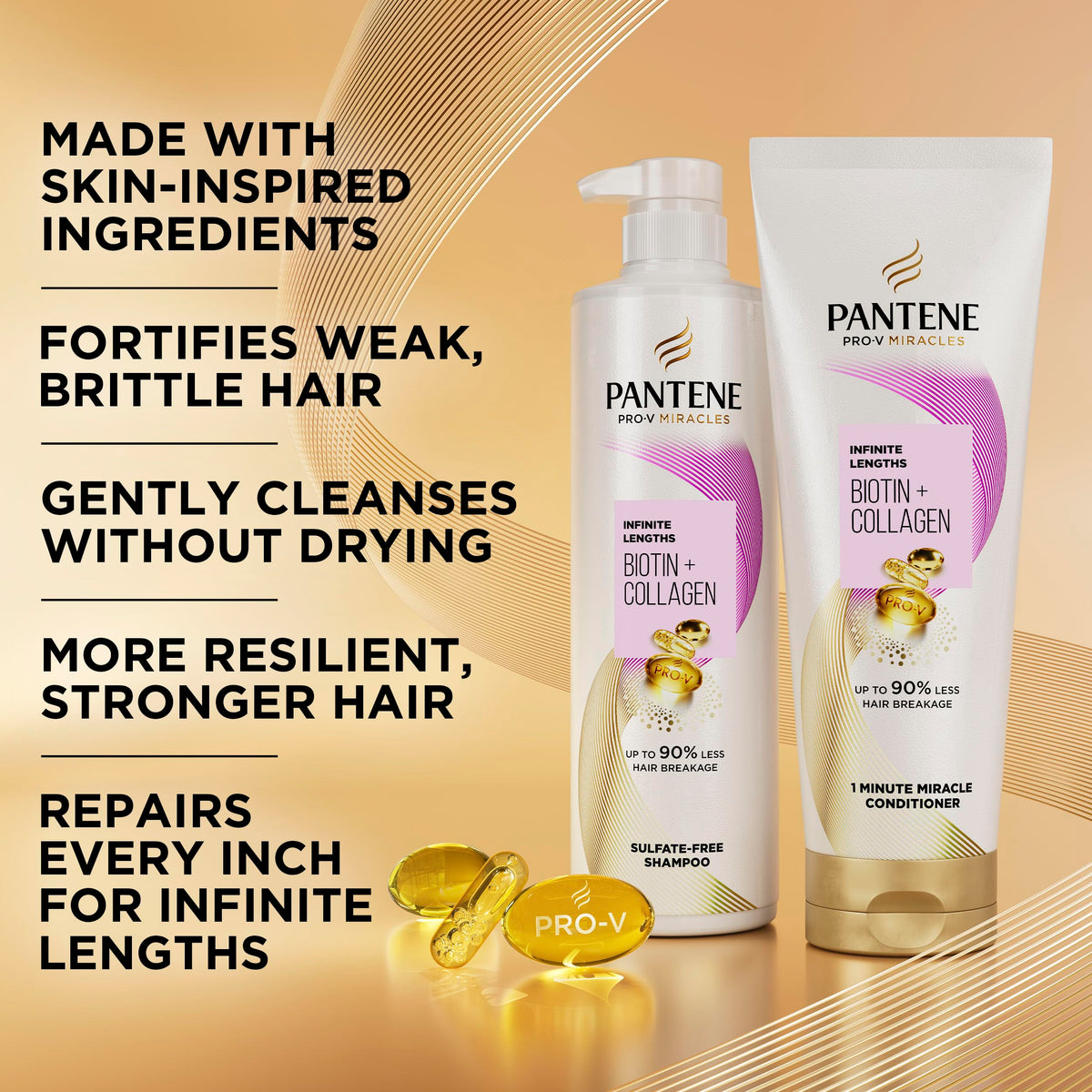 Pantene back label close-up showing directions and gentle formula benefit