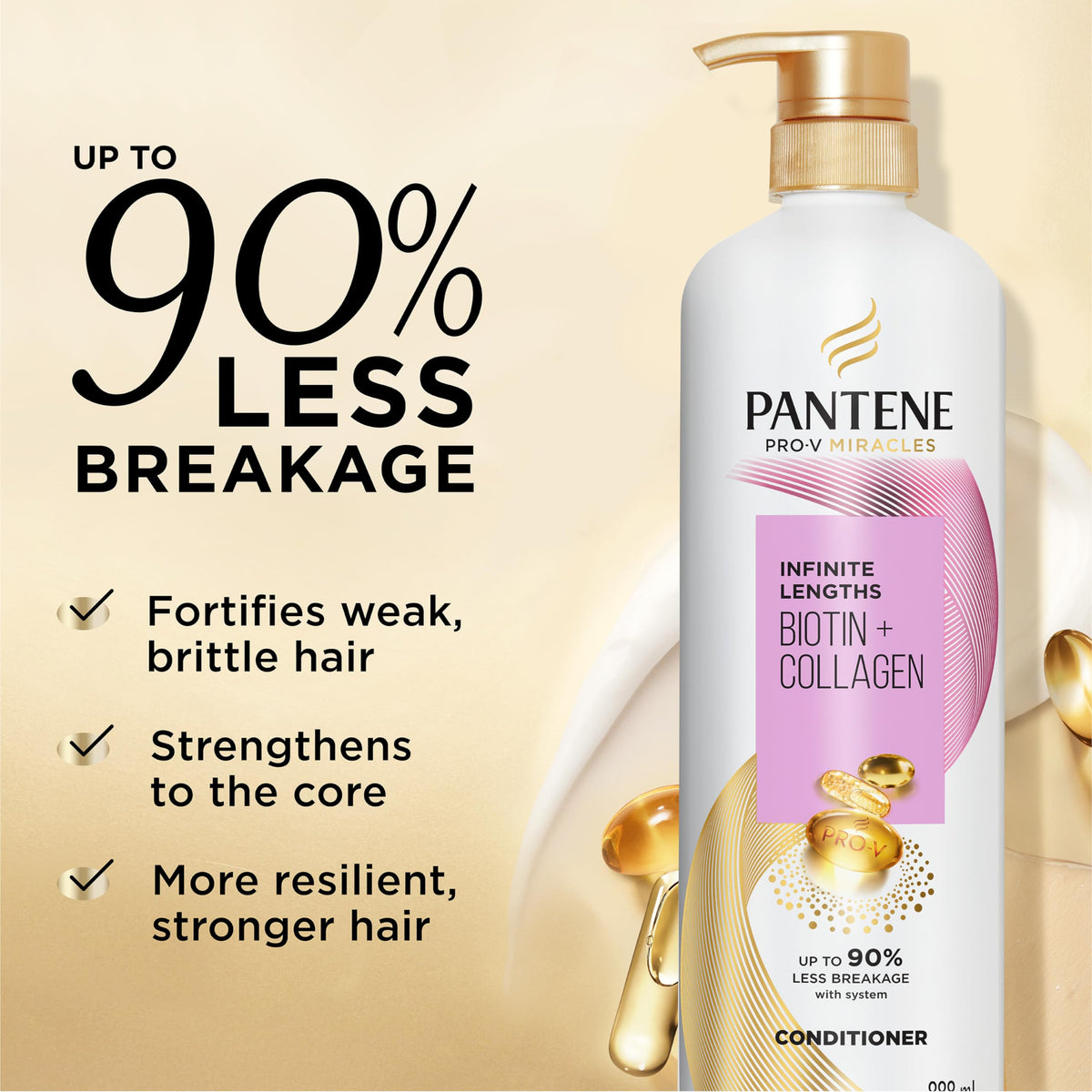 Pantene pouring creamy conditioner texture, highlights nourishing consistency
