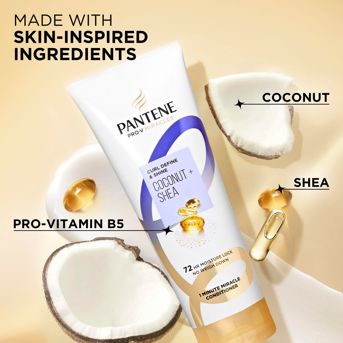 Pantene coconut and shea ingredients highlighting nourishing blend