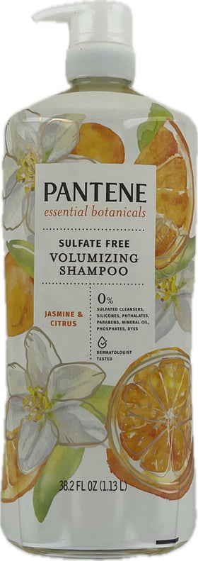 Pantene bottle front view showing jasmine and citrus scent and volumizing benefit