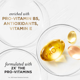 Pantene label highlighting vitamin E and 2x pro‑vitamin B5 ingredients