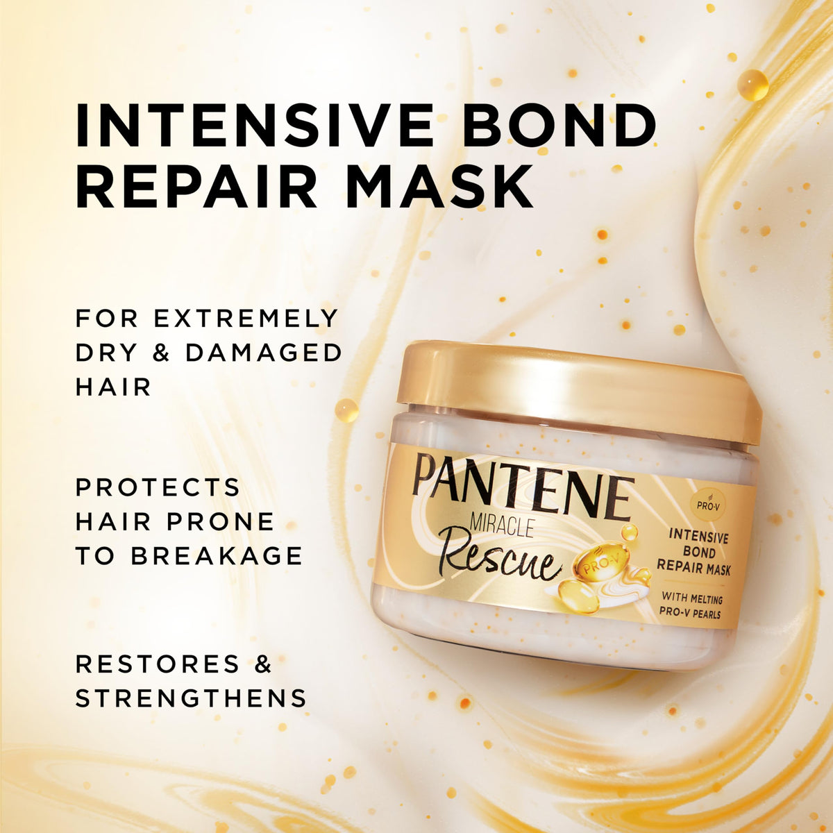 Close-up of melting Pro-V pearls dissolving to show concentrated nourishment from Pantene