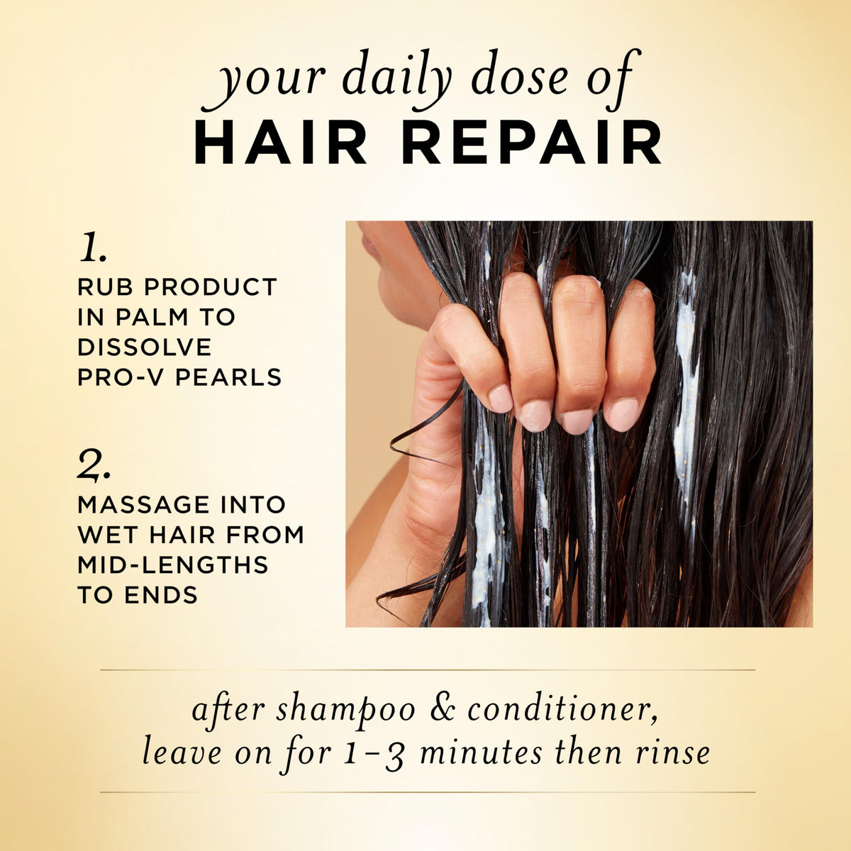 Pantene product in hand being dispensed for controlled application and even coverage