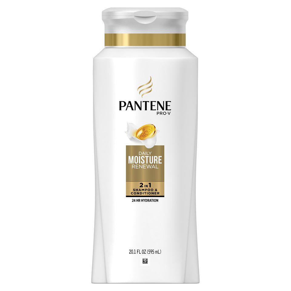 Pantene Pro-V front packaging showing 20.1 fl oz bottle and label, clear hydration benefit