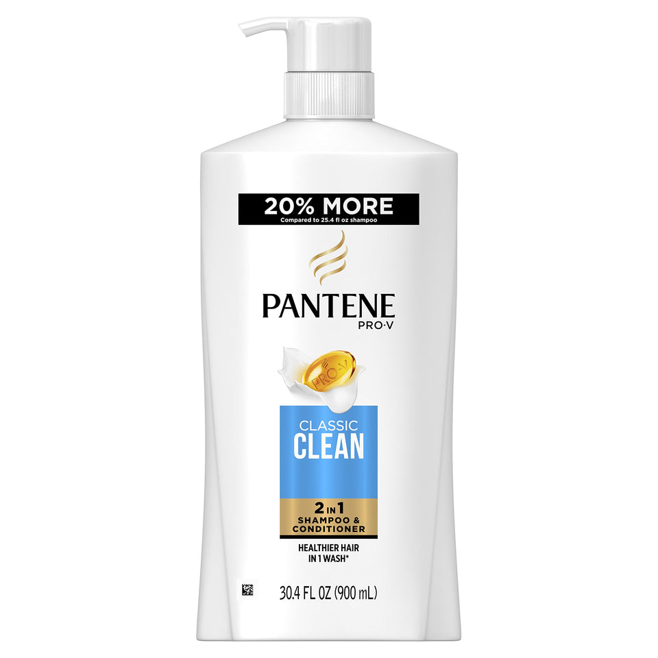 Pantene bottle front view showing label and volume for easy identification and value