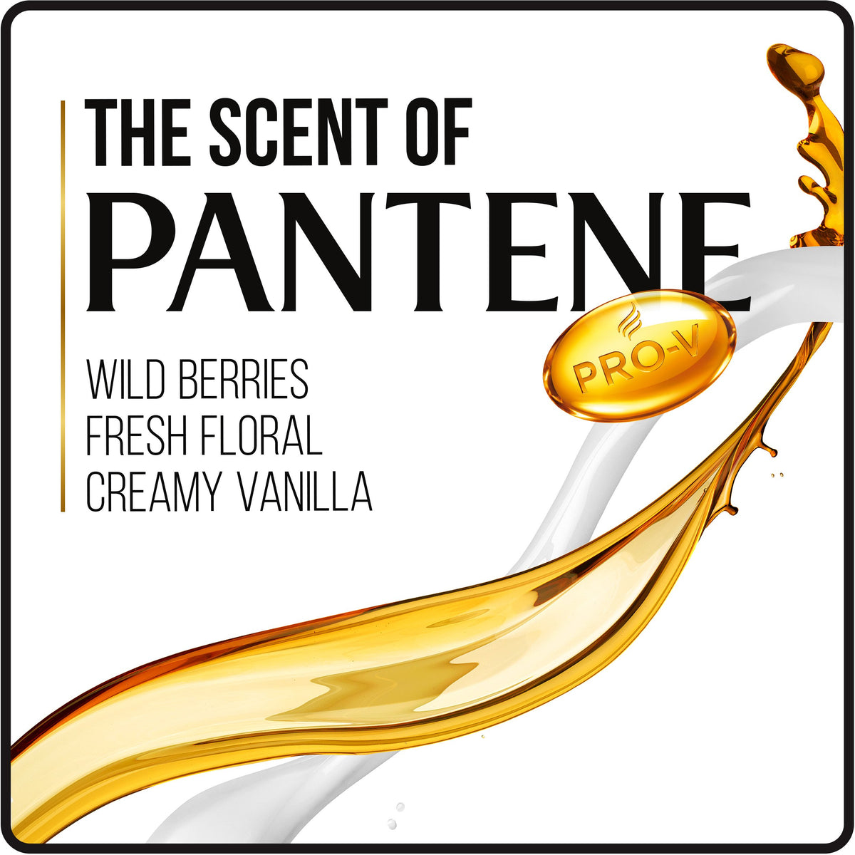 Pantene Pro-V bottle held in hand for scale, large size lasts many washes