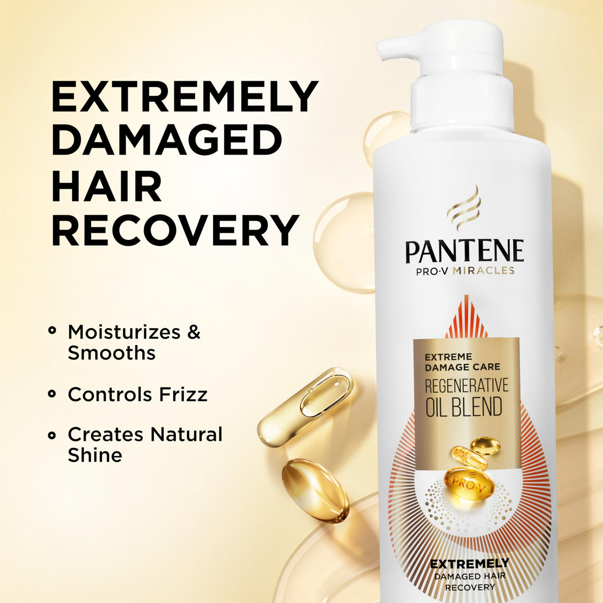 Pantene pump and label detail highlighting Pro-V formula and sulfate-free benefit