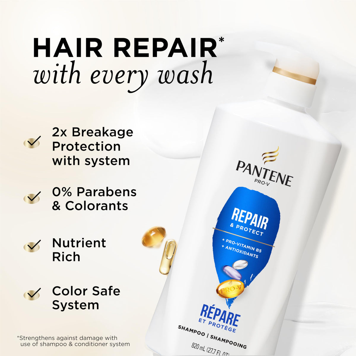 Pantene pump dispensing shampoo demonstrating easy, controlled application