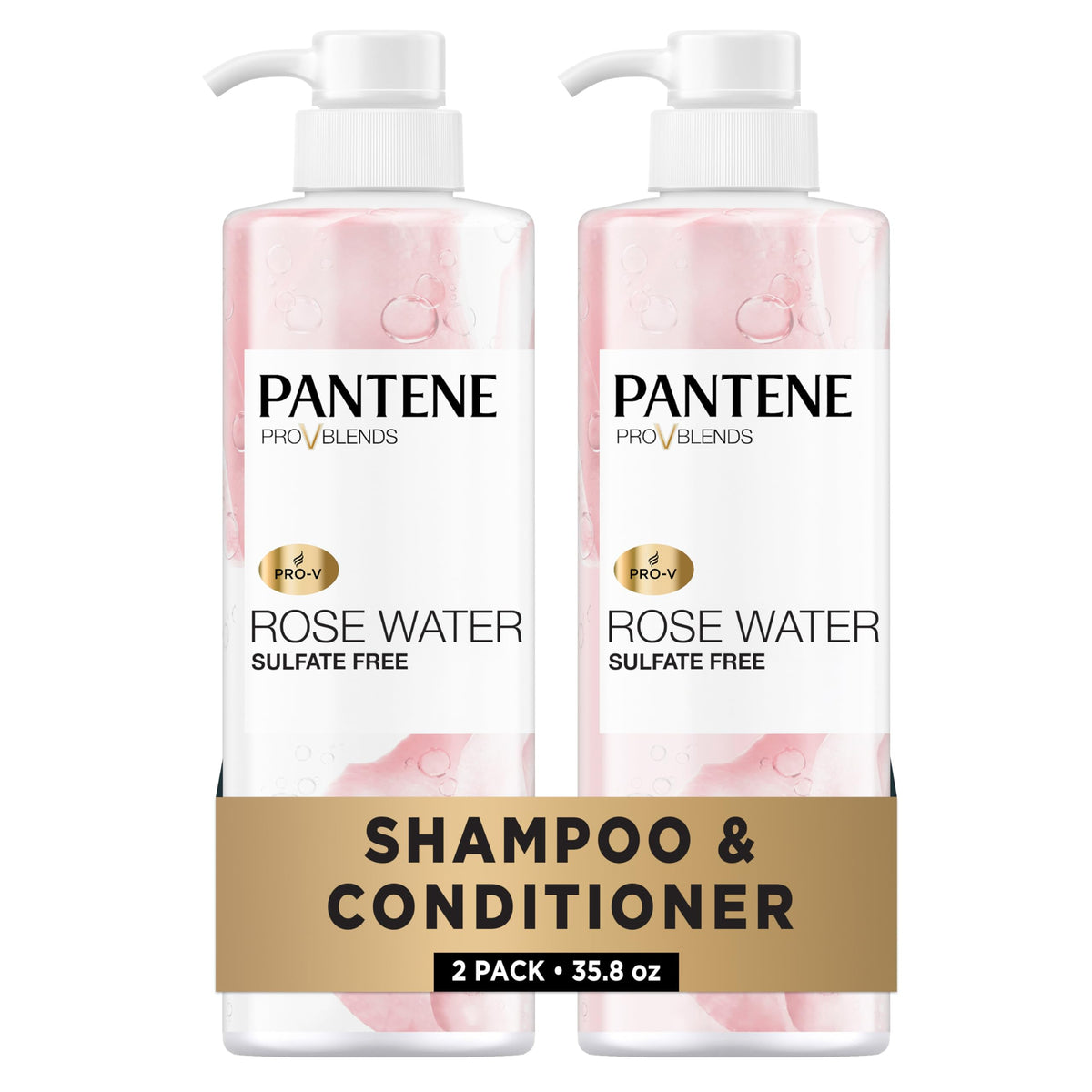 Pantene front packaging showing rose water set and calming scent benefit