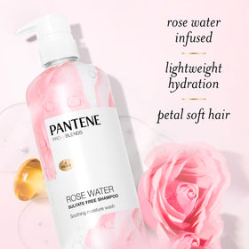 Back label of Pantene listing Pro-V, Vitamin B5, and sulfate-free benefits
