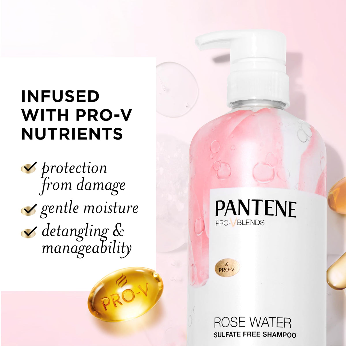 Pantene pump dispenser delivering measured shampoo for less waste