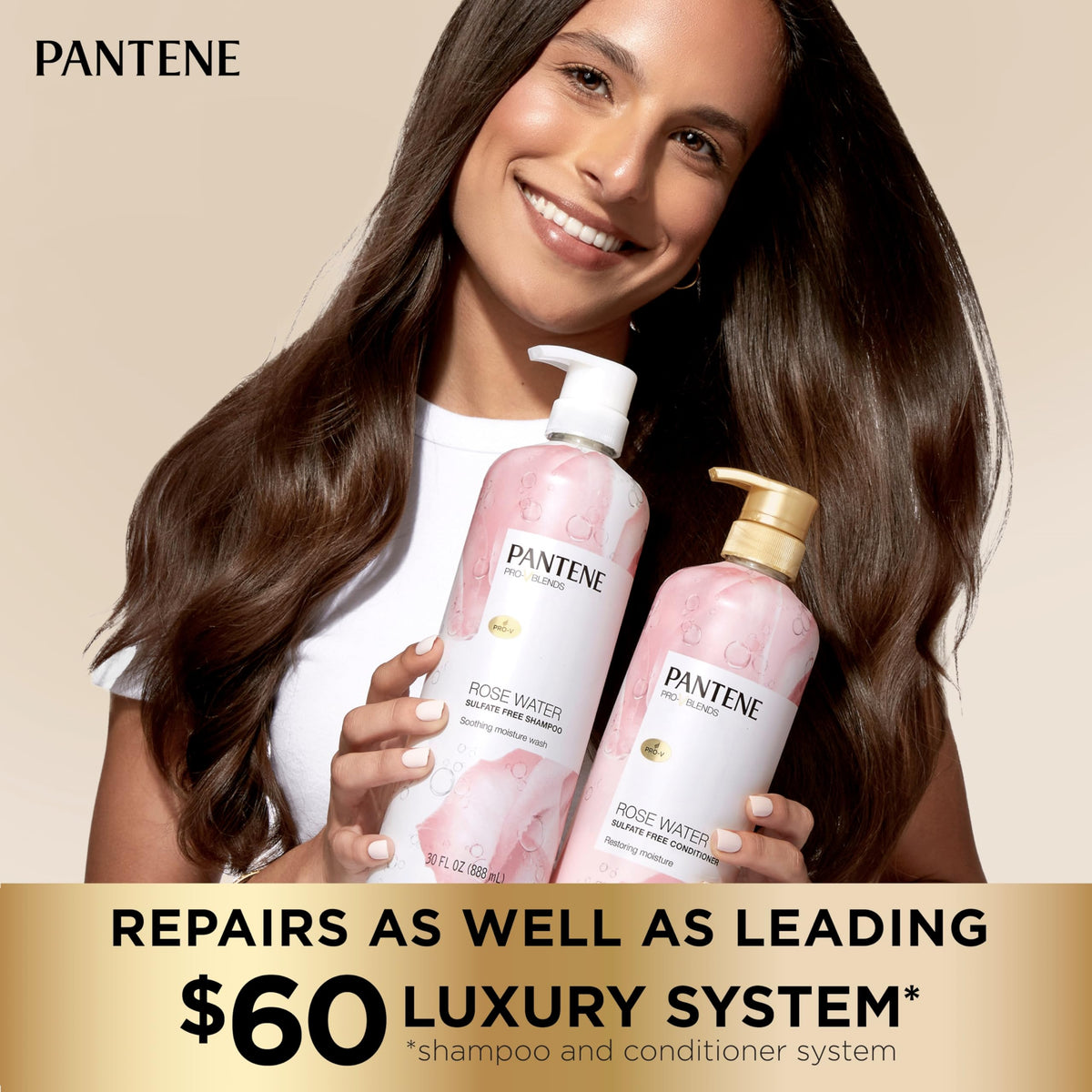 Close-up lather texture of Pantene rose water shampoo showing gentle foam