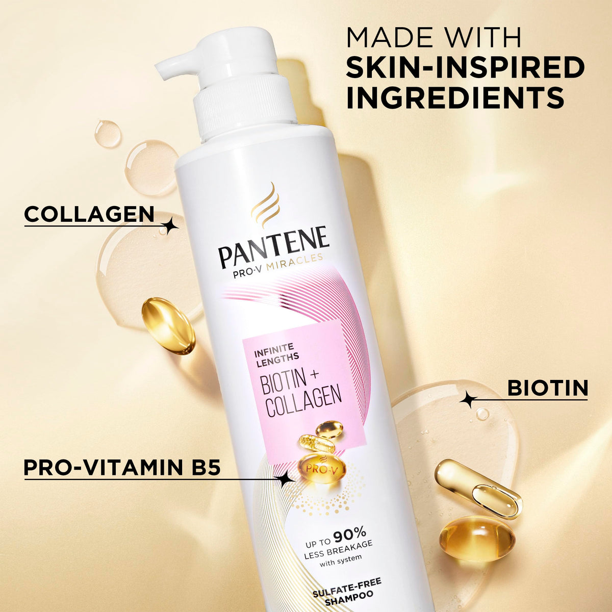 Pantene 13.5 fl oz bottle next to everyday items for size and convenience benefit