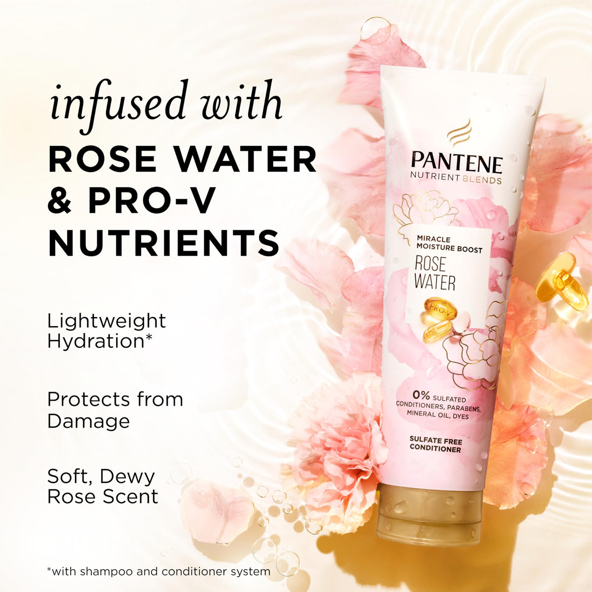 Pantene close-up of shampoo label highlighting sulfate-free benefit