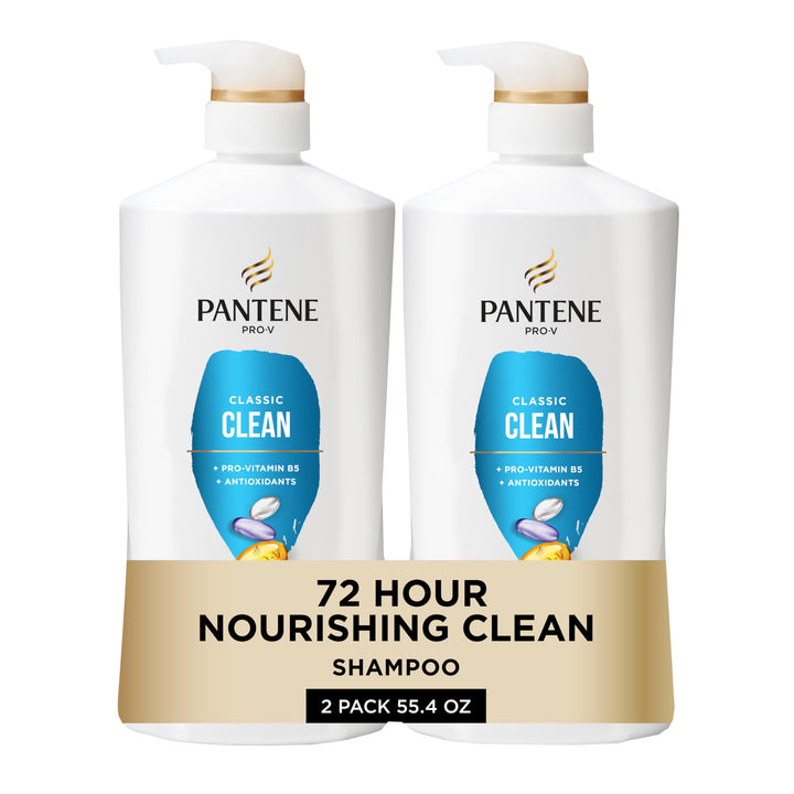 Pantene front bottles showing Pro-V Classic Clean benefits