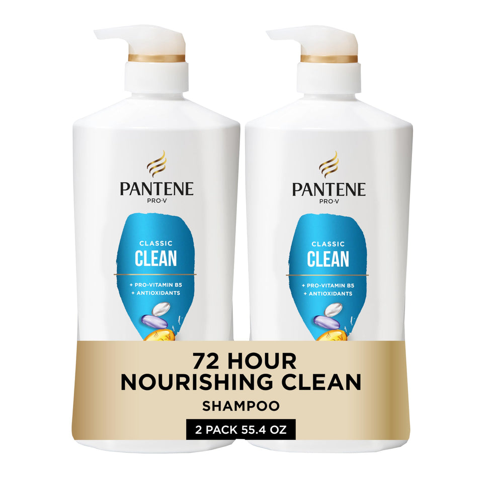 Pantene front bottles showing Pro-V Classic Clean benefits