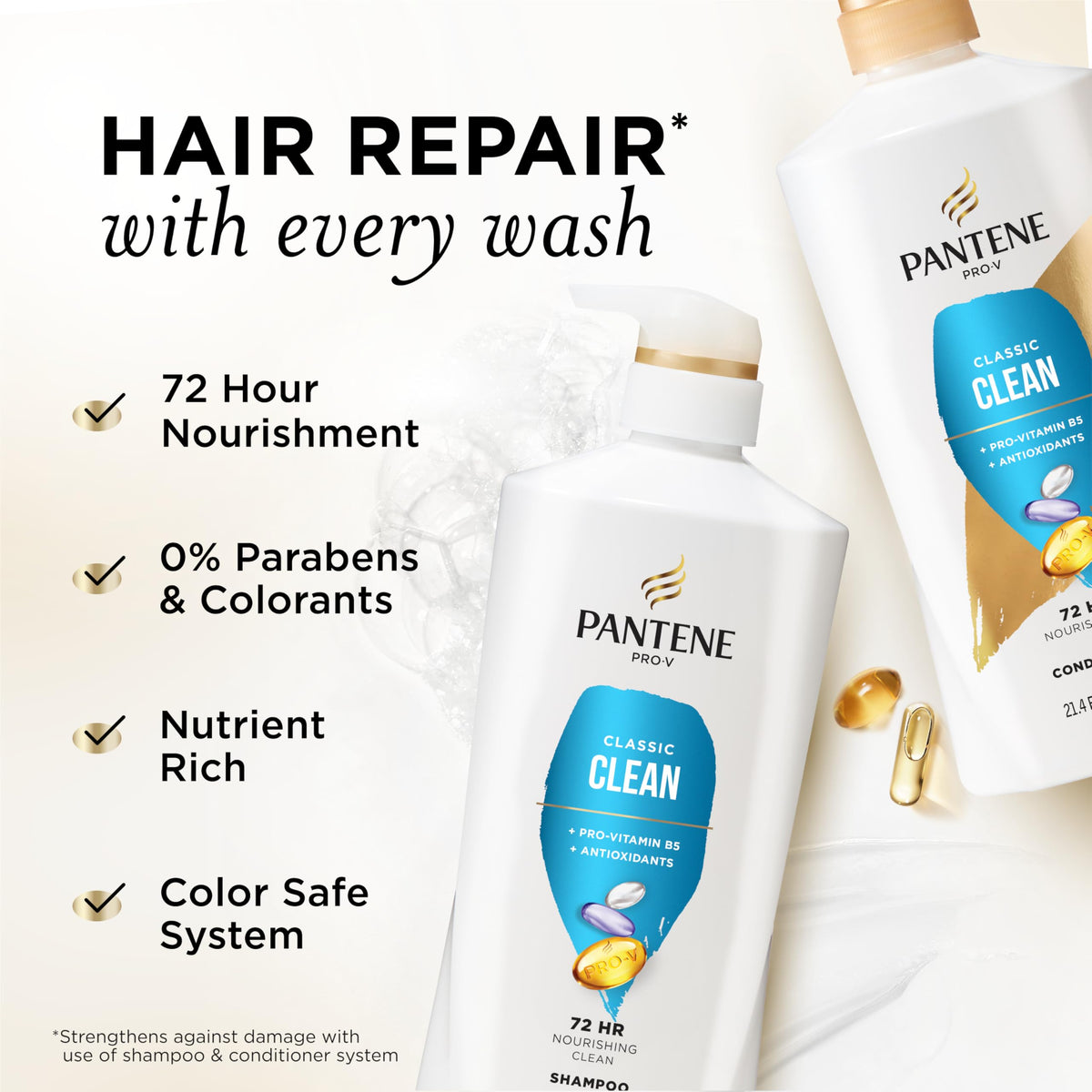 Pantene shampoo texture close-up demonstrating gentle cleansing