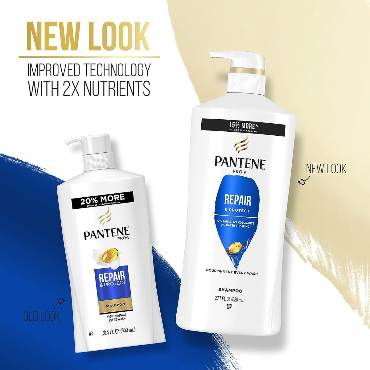 Pantene bottles next to a hand for size comparison and convenient use