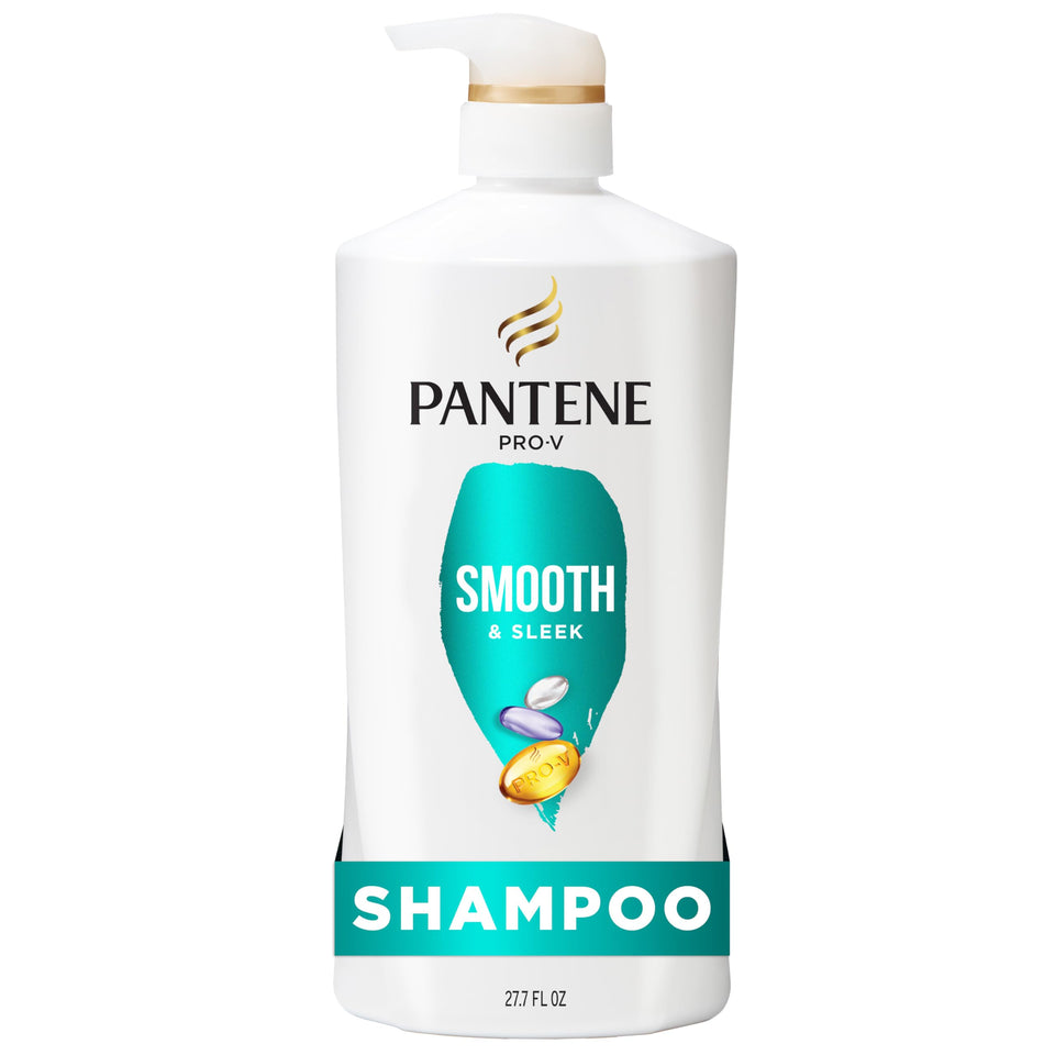 Pantene front label showing smooth and sleek benefits for frizz control