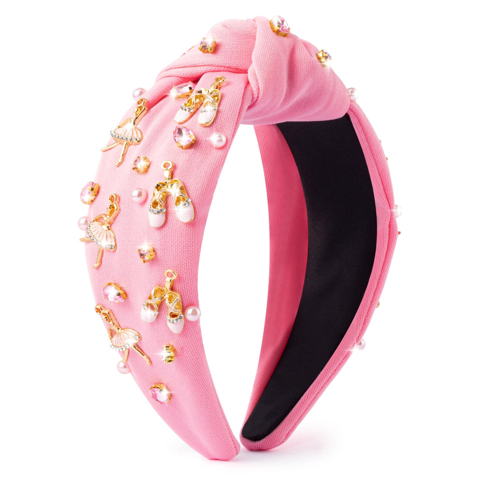 PANTIDE front view of jeweled knotted headband showing overall design and pink color