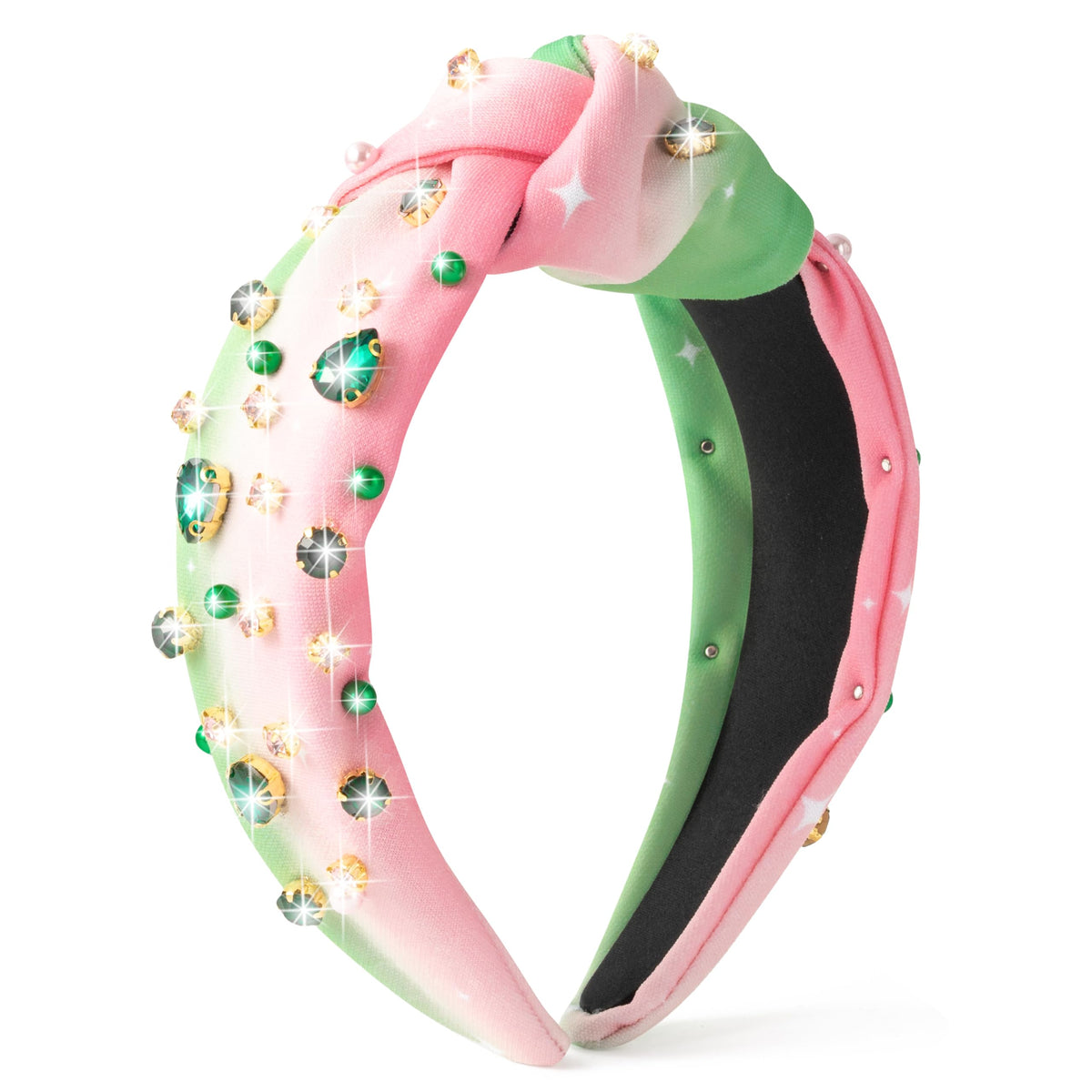 PANTIDE headband front view showing jeweled embellishments and sleek finish for instant glamour