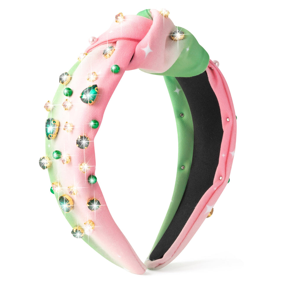 PANTIDE headband front view showing jeweled embellishments and sleek finish for instant glamour