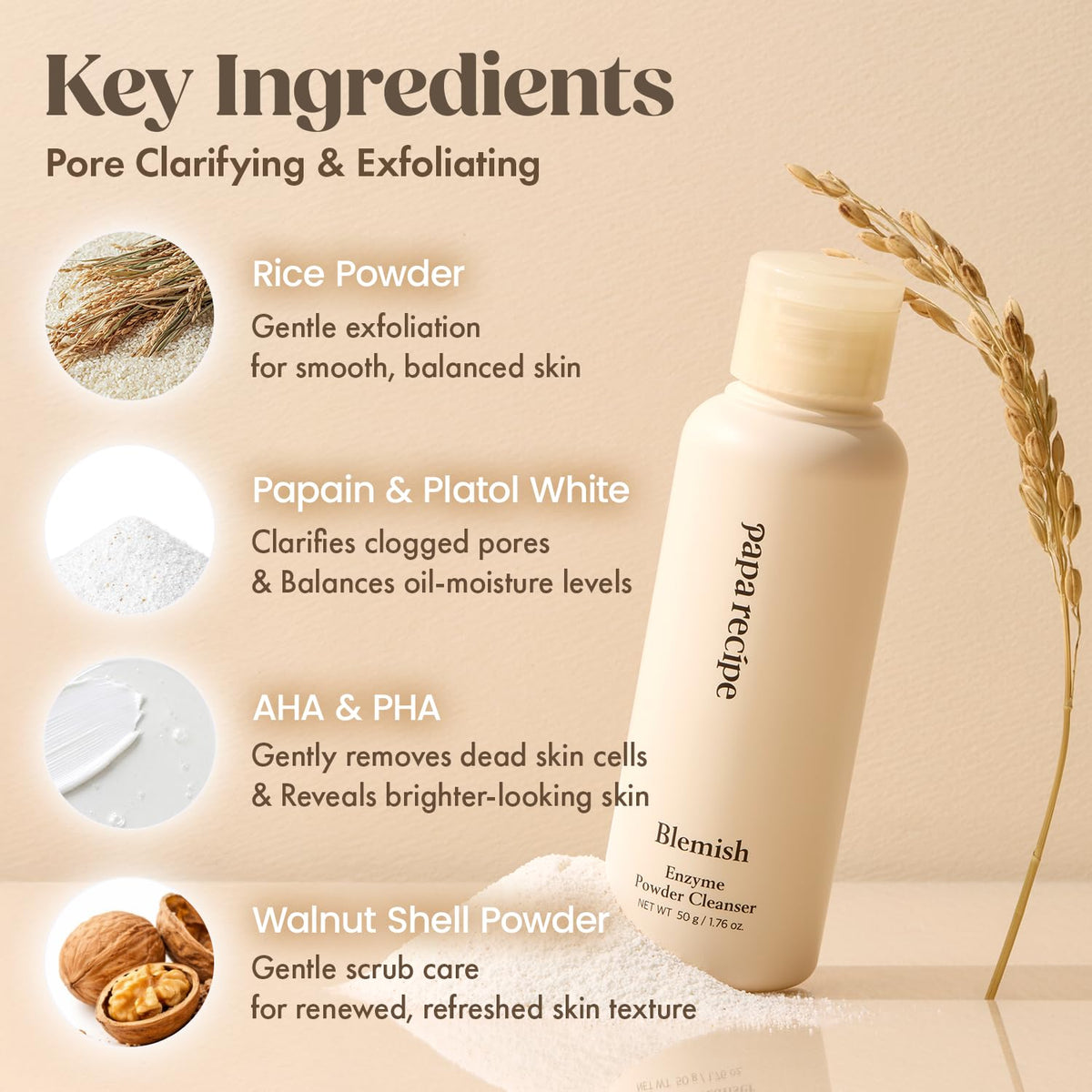 Papa Recipe closeup of powder granules highlighting gentle exfoliation