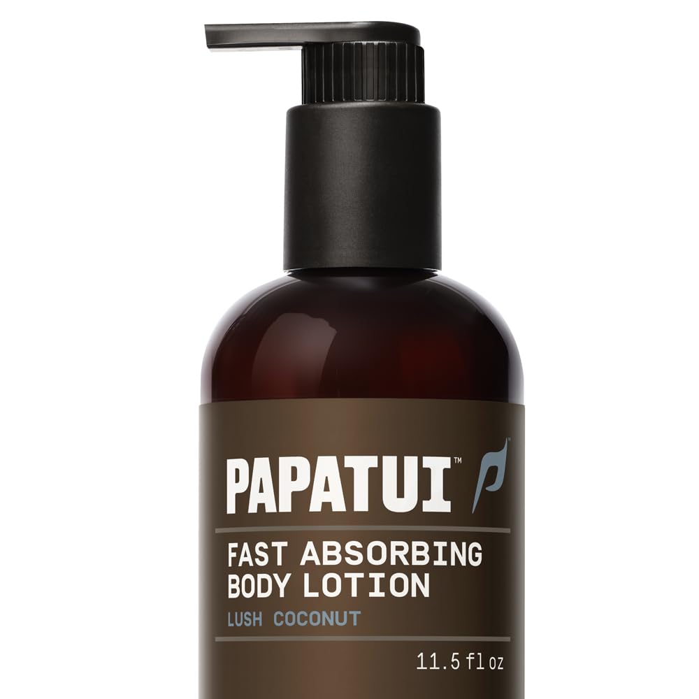 PAPATUI front bottle view showing lush coconut scent and quick hydration benefit