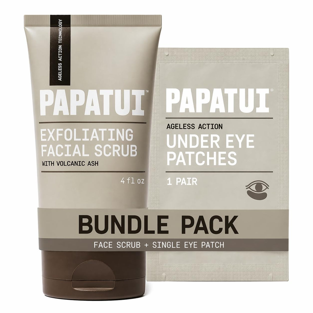 PAPATUI front packaging showing scrub and patch, communicates clean grooming