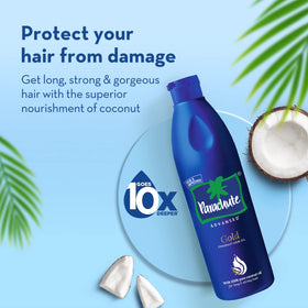 Parachute Advansed bottle on bathroom shelf in a grooming routine scene