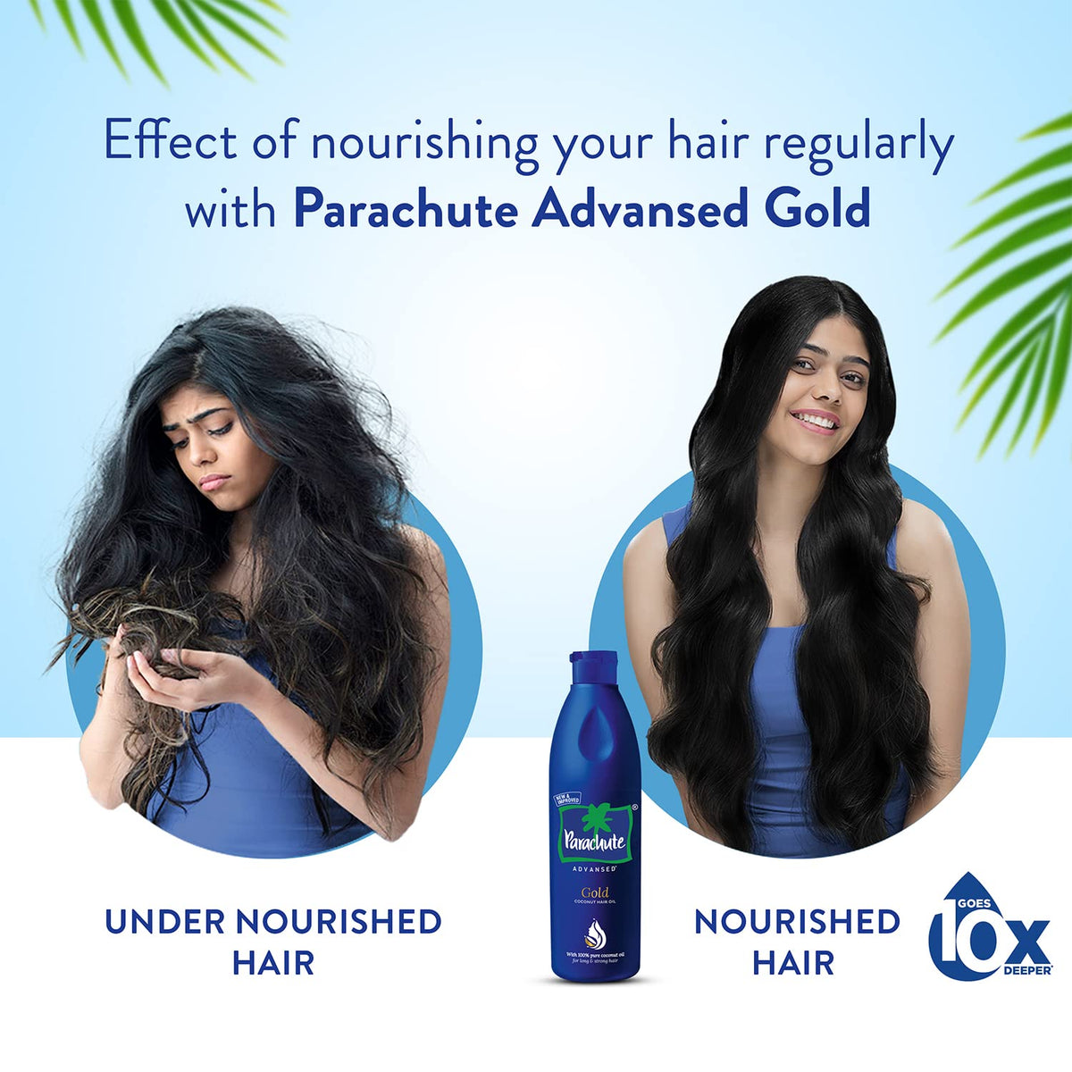 Parachute Advansed oil in palm ready for application to nourish hair