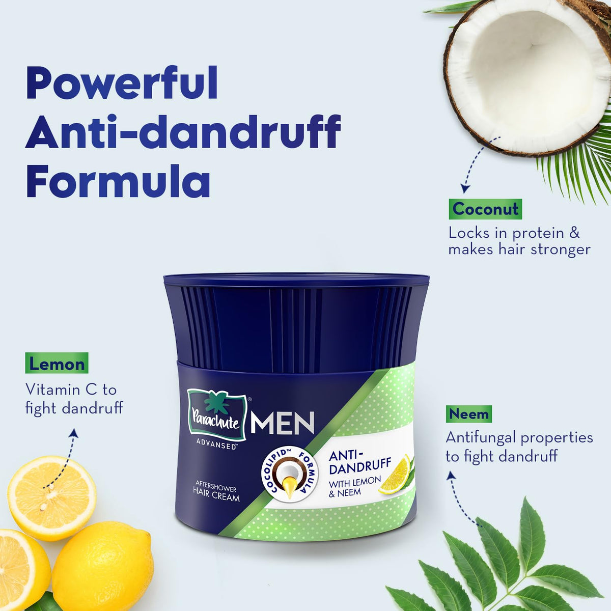 Parachute Advansed before and after hair image showing reduced flakes and smoother hair