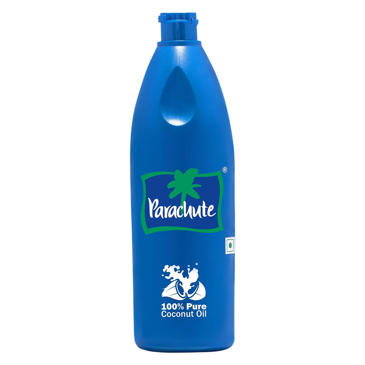Parachute bottle front view showing clean branding and pure oil benefit