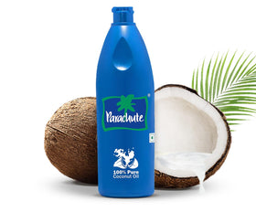 Parachute open cap showing smooth unrefined oil texture and aroma