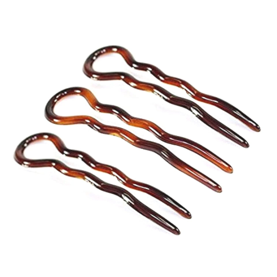 Parcelona front view brown tortoise set showing three pins for secure updos