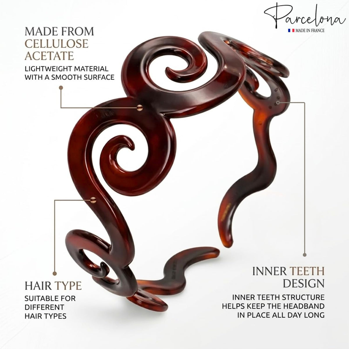 Parcelona headband worn by woman showing secure fit and styling benefit