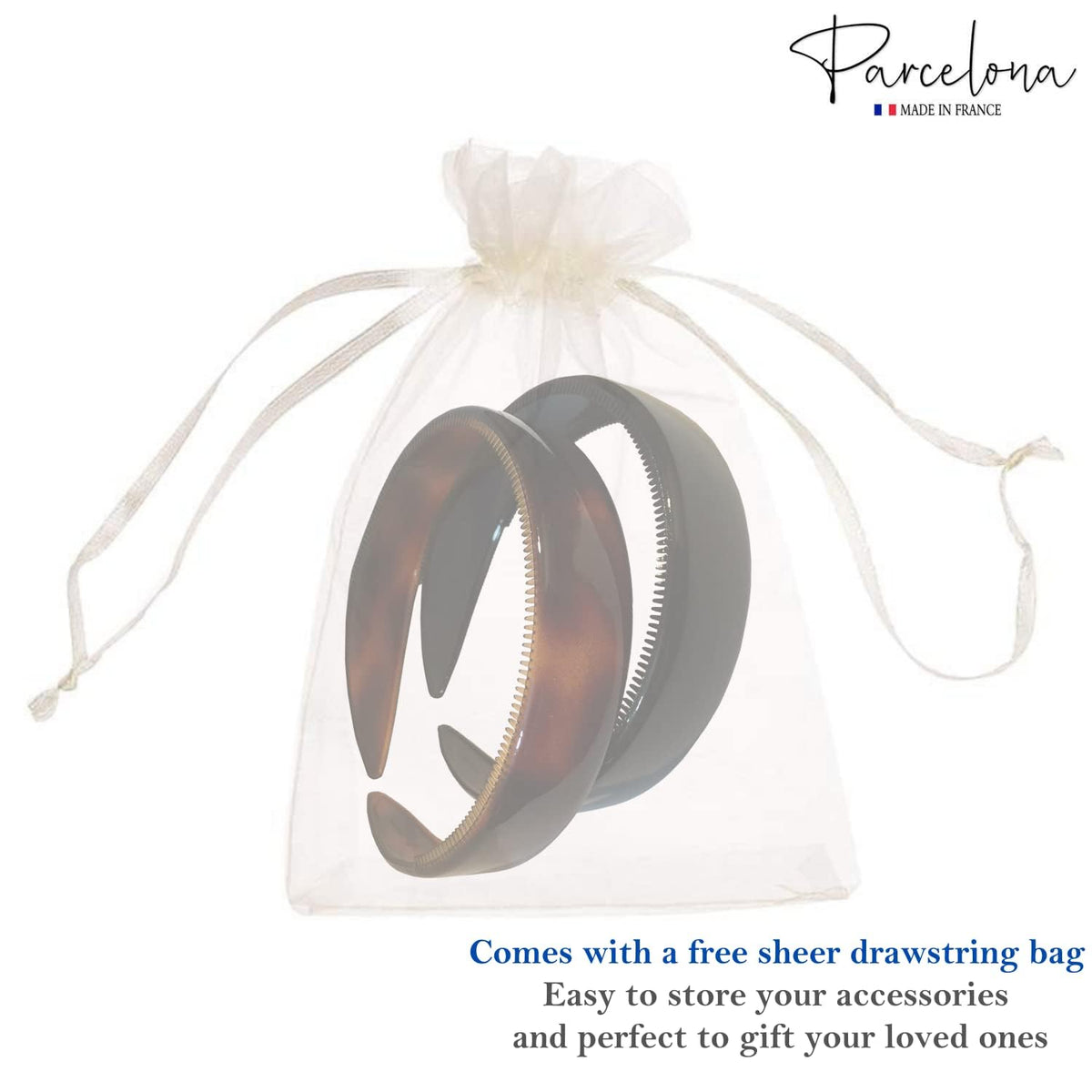 Parcelona headband held in hand showing true scale and lightweight feel
