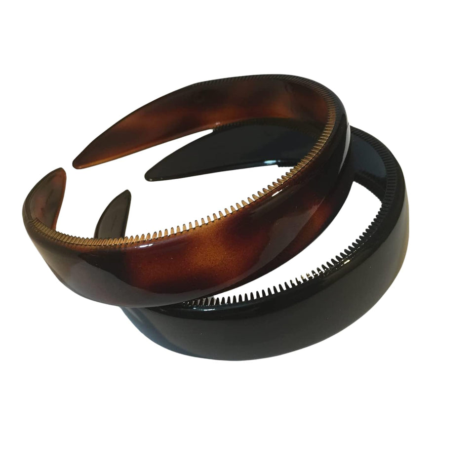 Parcelona tortoise shell headband front view showing glossy finish and elegant profile