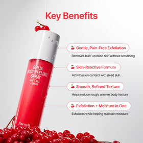 Parnell spray in use on thighs demonstrating easy no-rinse exfoliation