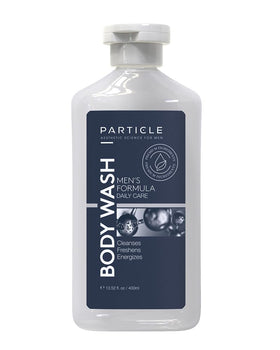 Particle front bottle view showing clean design and sizing benefit