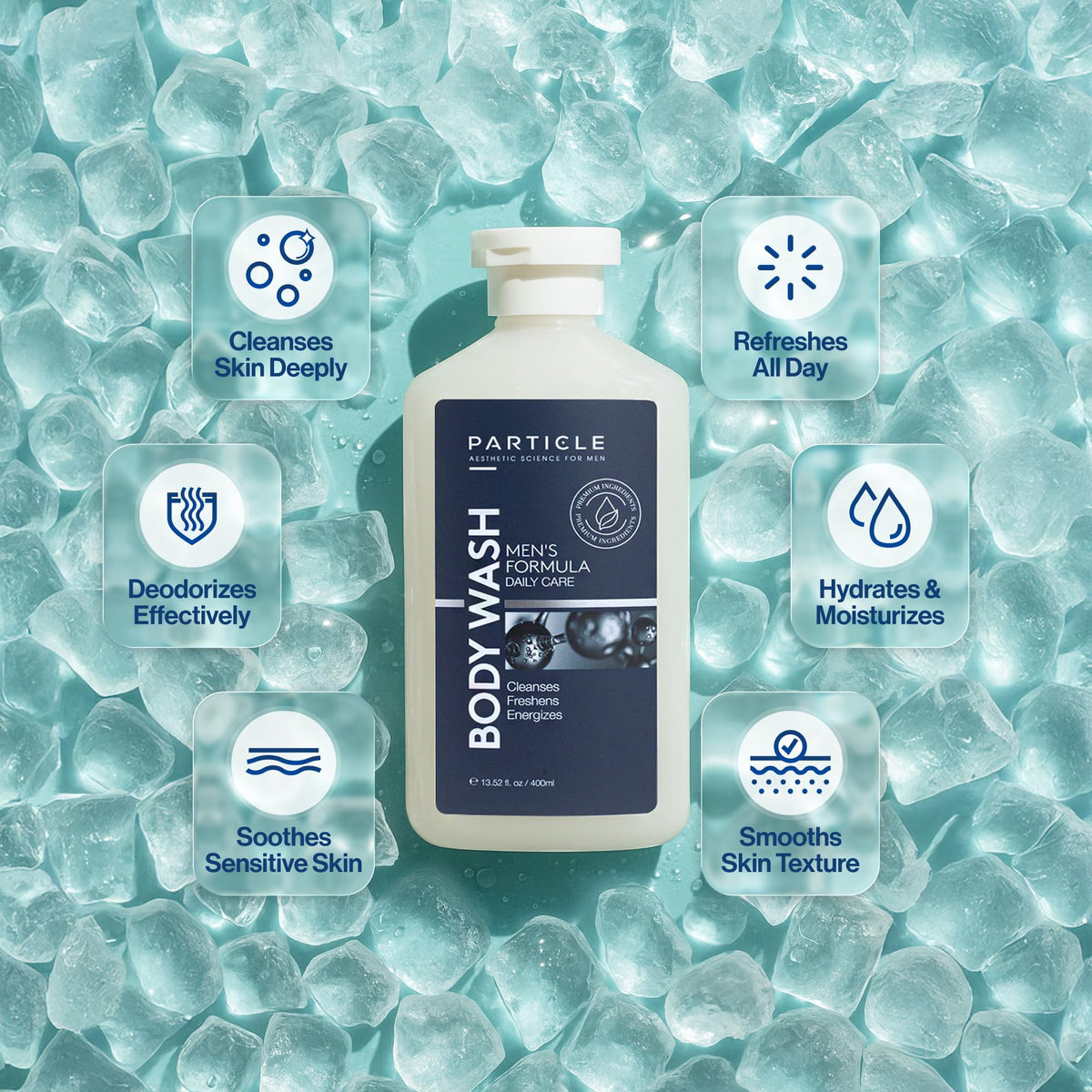 Particle bottle pump dispensing gel for easy one-handed use benefit
