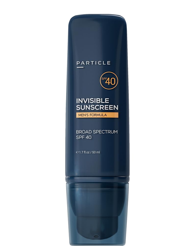 Particle front packaging showing clear SPF 40 tube and benefits