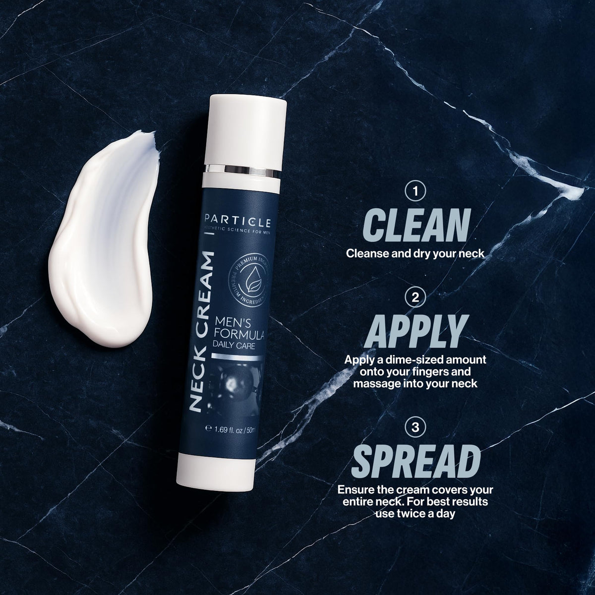 Particle neck cream ingredient collection showing key actives for hydration