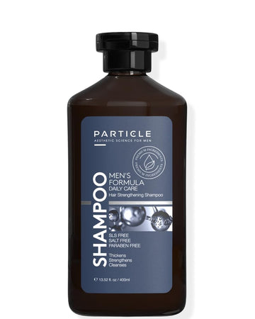 Particle shampoo front bottle showing branding and 400 mL size for clear identification