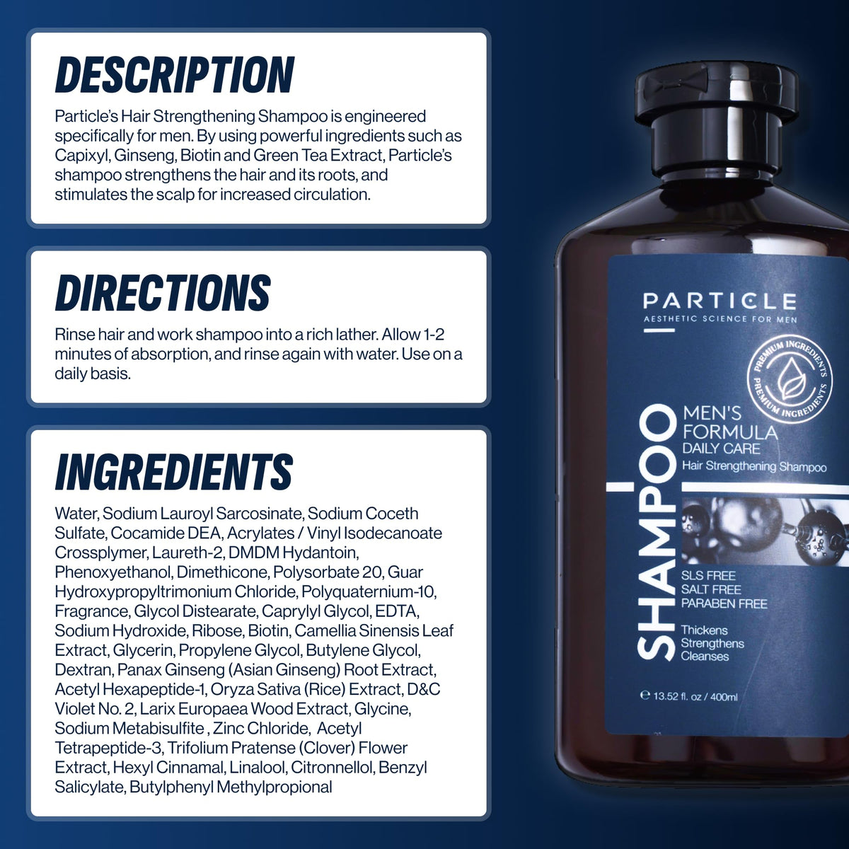 Particle shampoo on bathroom counter with towel conveying everyday grooming routine
